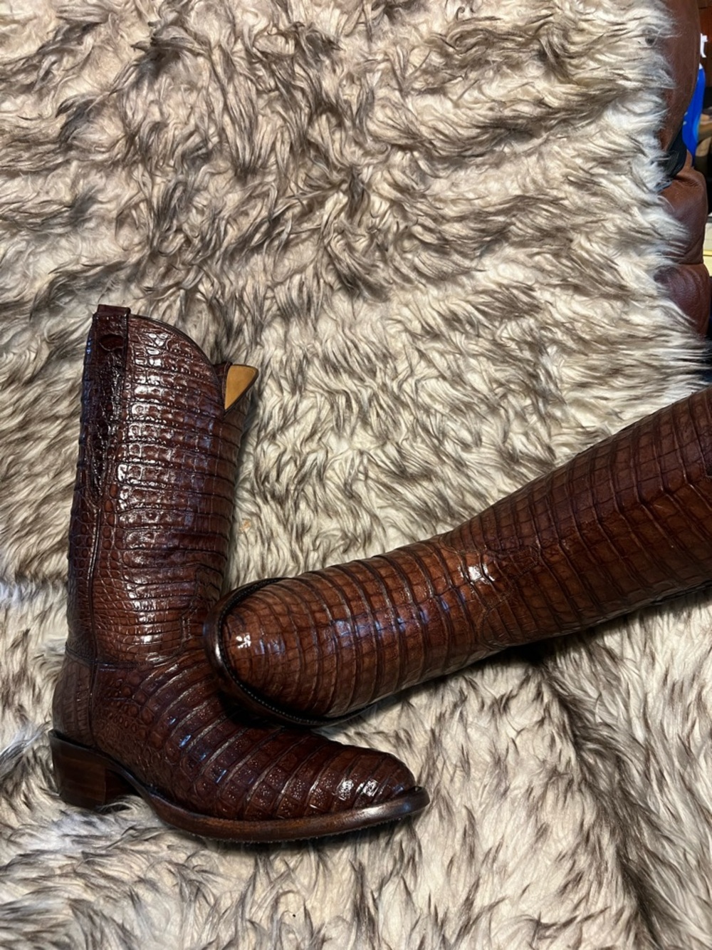 LUCCHESE men TOP QUALITY FULL CAIMAN GATOR WESTERN Boots-brown-Sz 9 EE